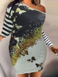 LW Plus Size Butterfly Print Striped Dress
