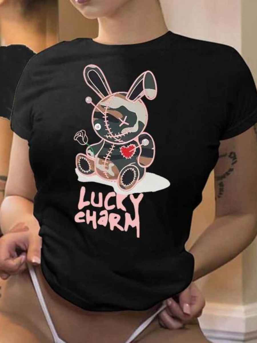 LW Cartoon Letter Print T-shirt