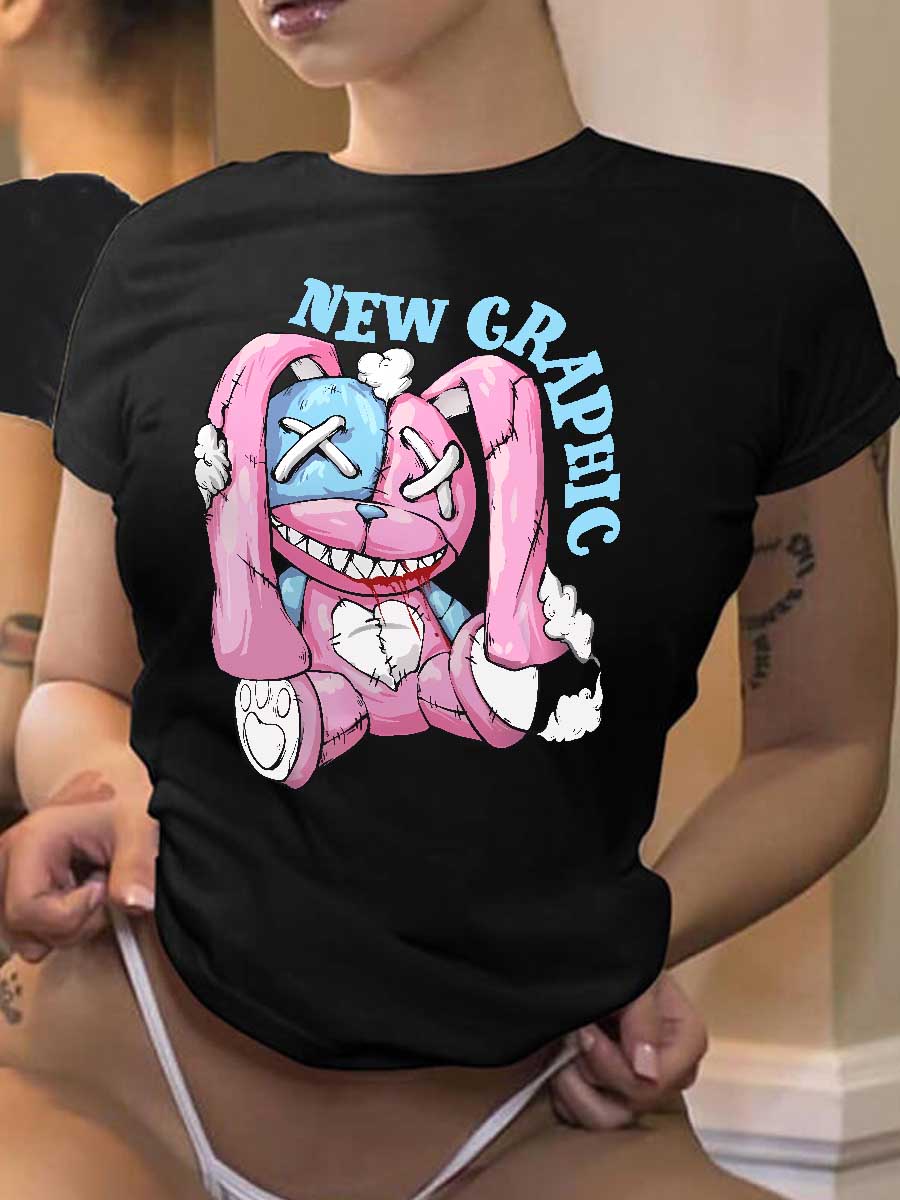 LW Cartoon Letter Print T-shirt
