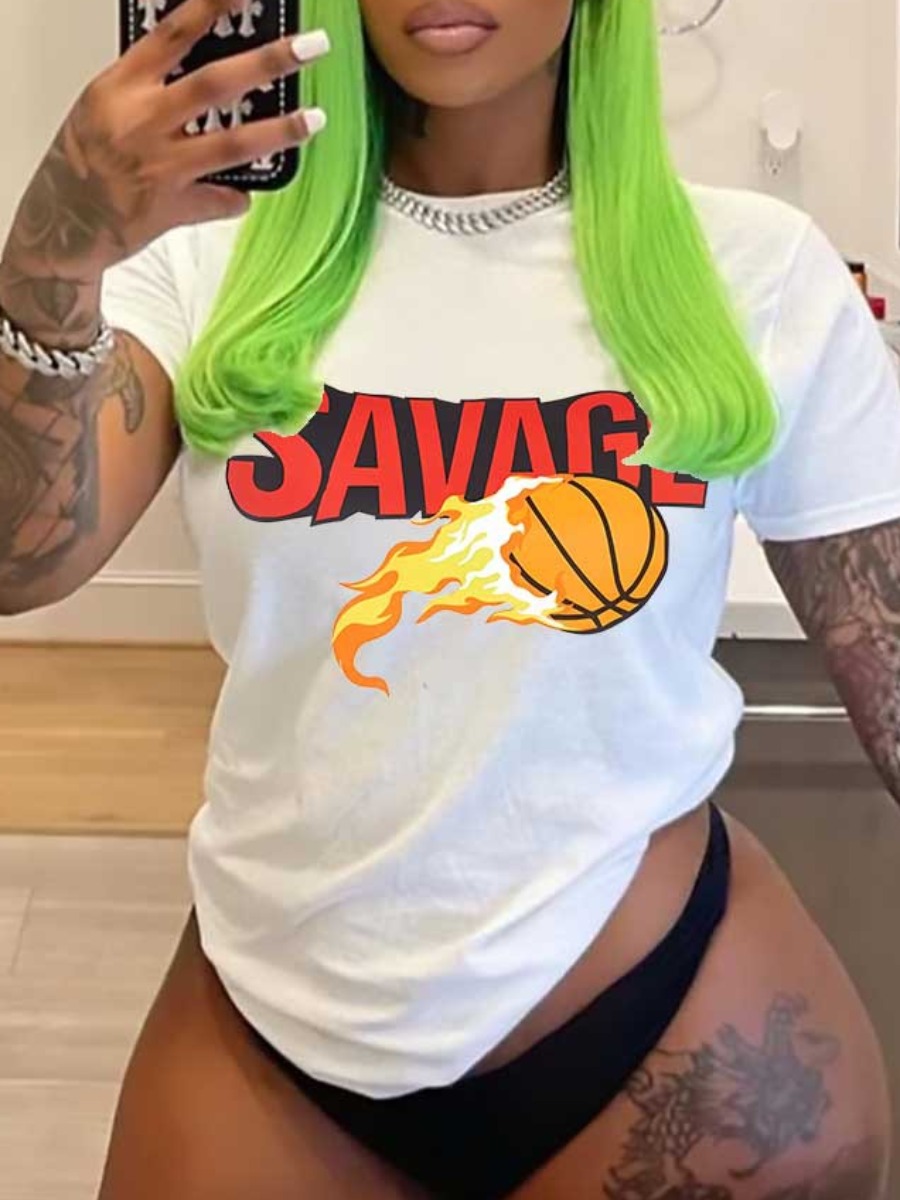 LW Basketball Savage Letter Print T-shirt