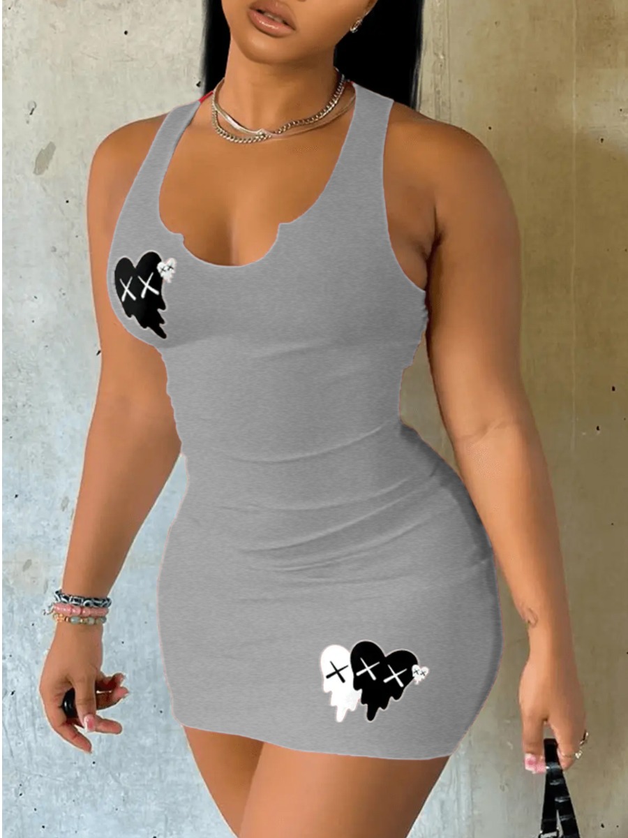 LW Heart Print Bodycon Cami Dress