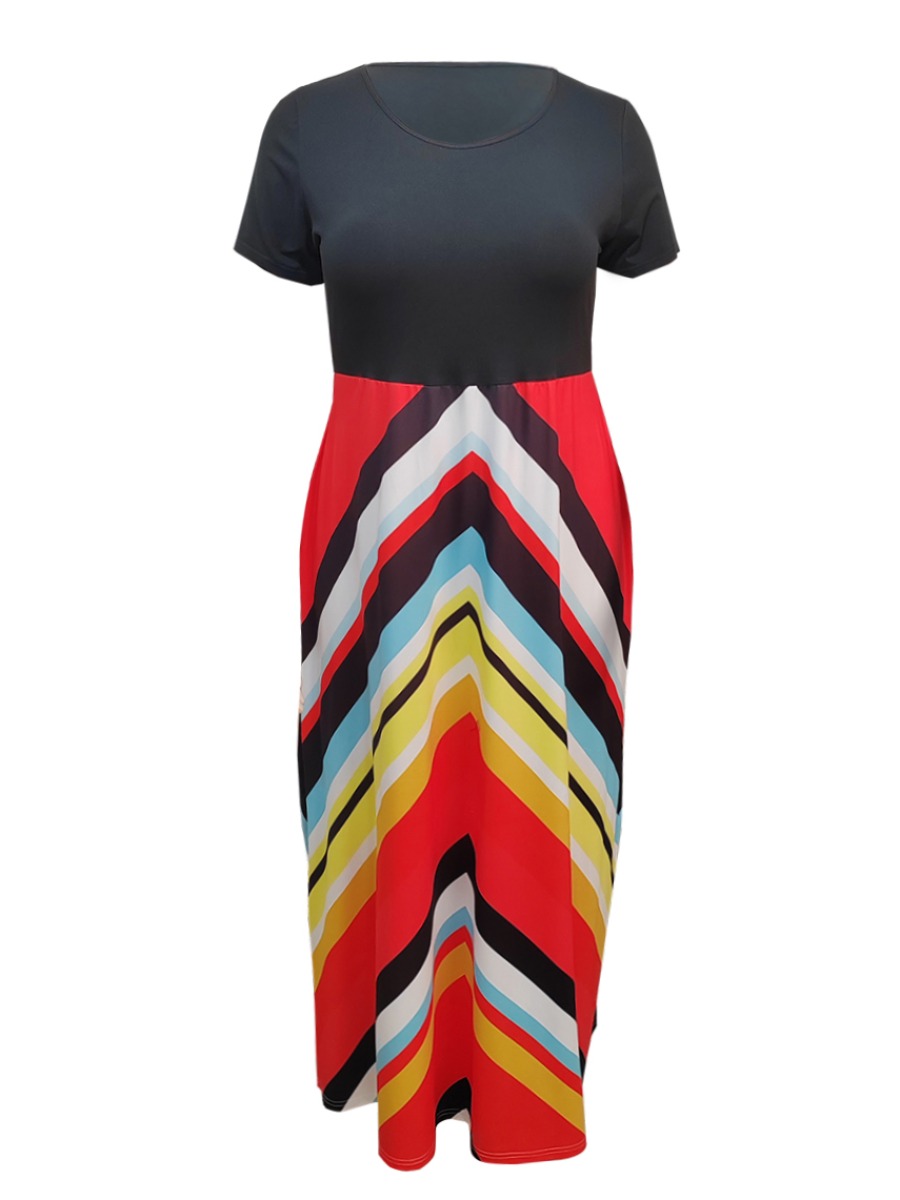 LW BASICS Striped Patchwork A Line Dress