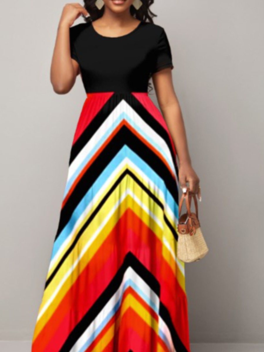 LW BASICS Striped Patchwork A Line Dress