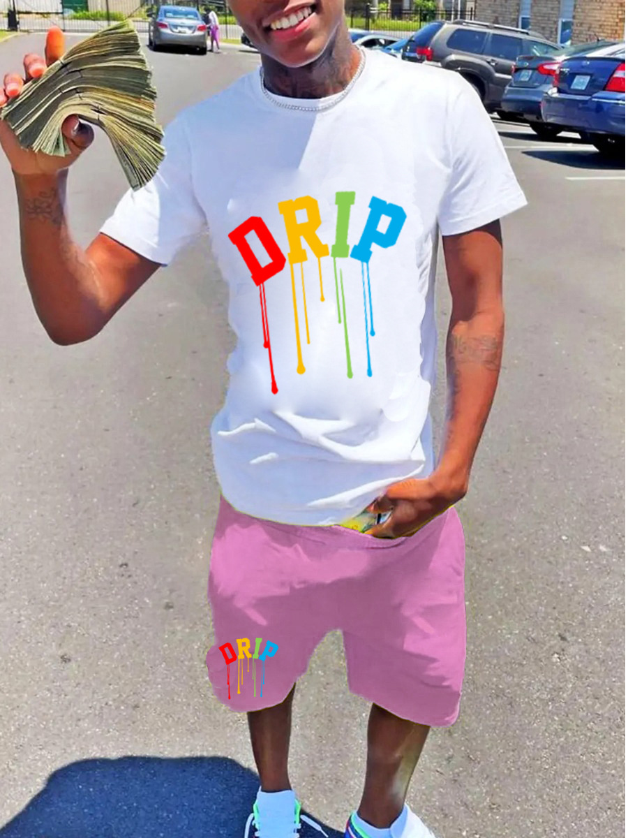 LW Men Drip Letter Print Shorts Set