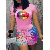 LW Plus Size Splash Ink Lip Print Shorts Set