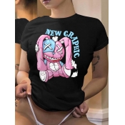 LW Cartoon Letter Print T-shirt