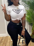LW Crop Top Letter Print High Stretchy Pants Set