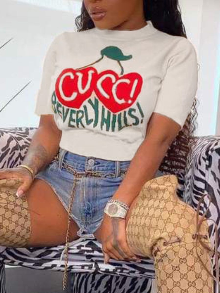 LovelyWholesale SXY Crop Top Heart Letter Print T-shirt Summer Short Sleeve Sxy Crop Top Spring Summer 2024