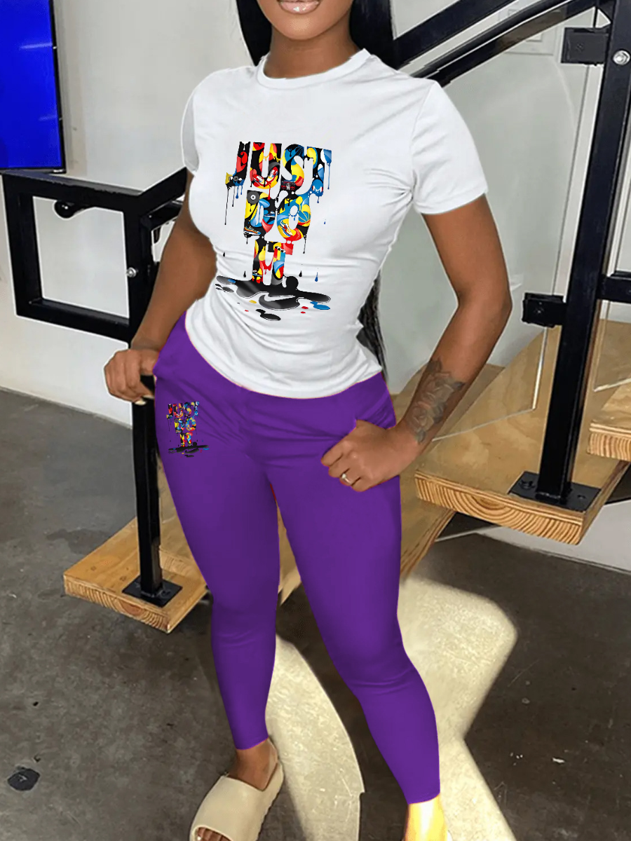 LW Splash Ink Just Do It Letter Print Pants Set