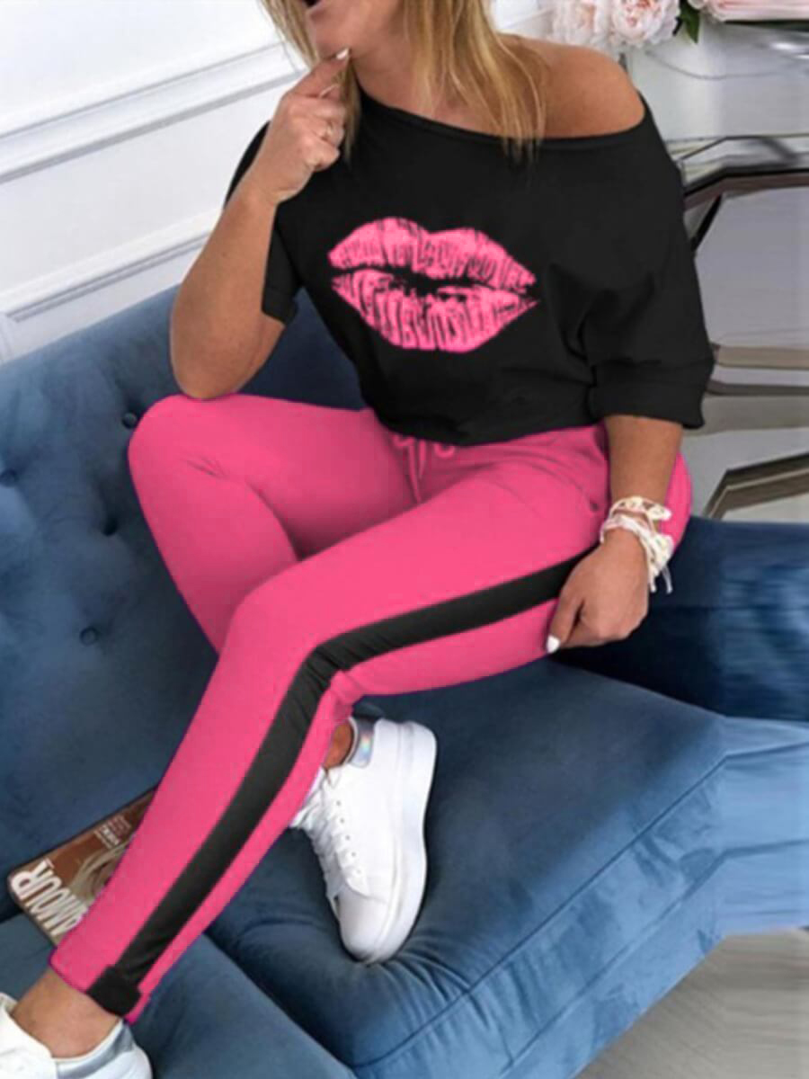 LW Basic Print Regular Two-piece Pants Set