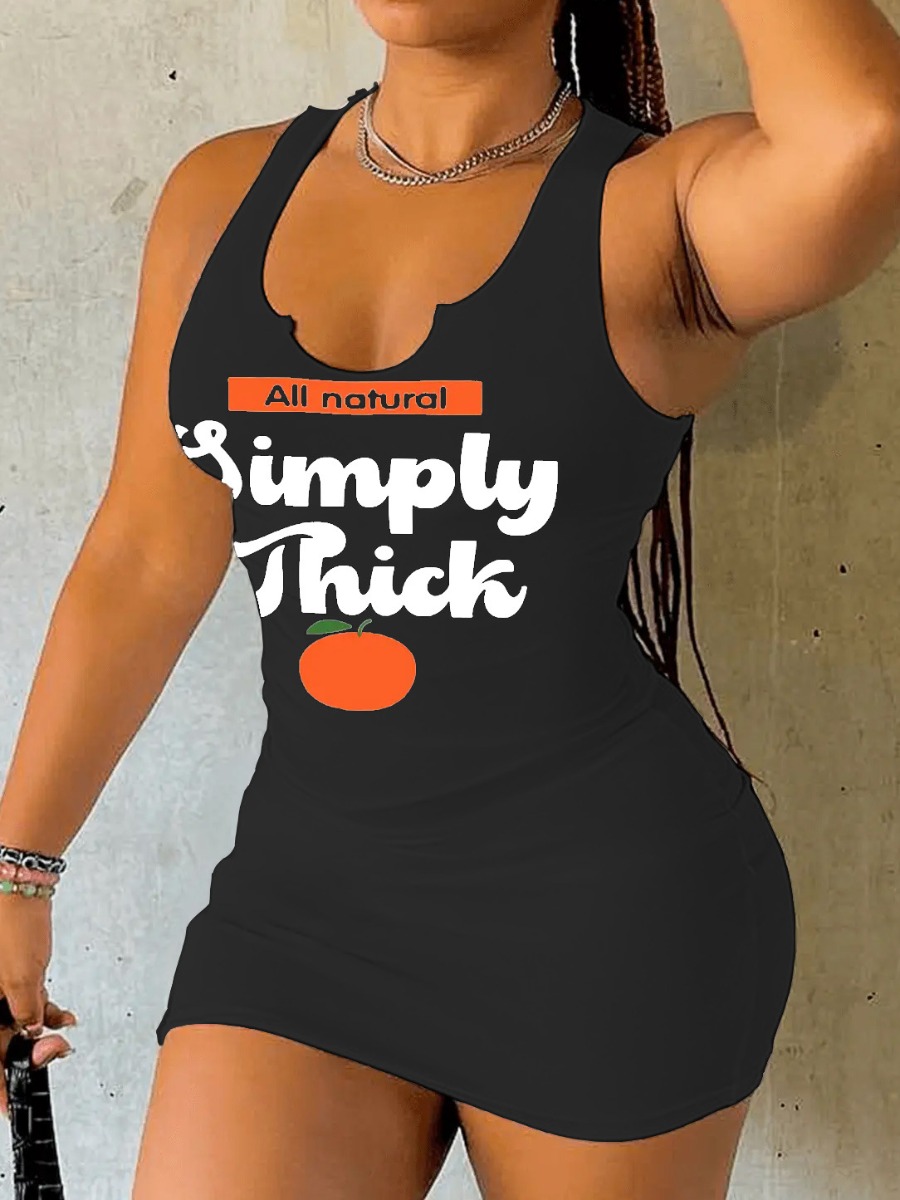 LW Fruit Letter Print Bodycon Cami Dress