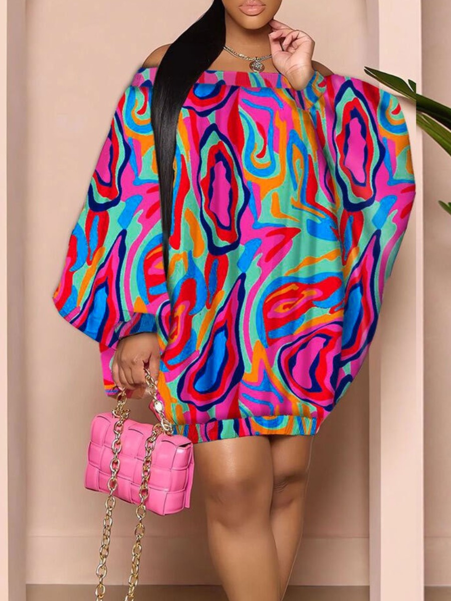 LW Plus Size Off The Shoulder Mixed Print Bubble D