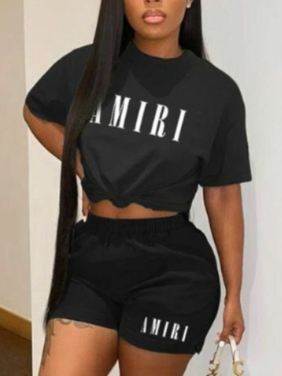 LW Letter Print Regular Fit Shorts Set