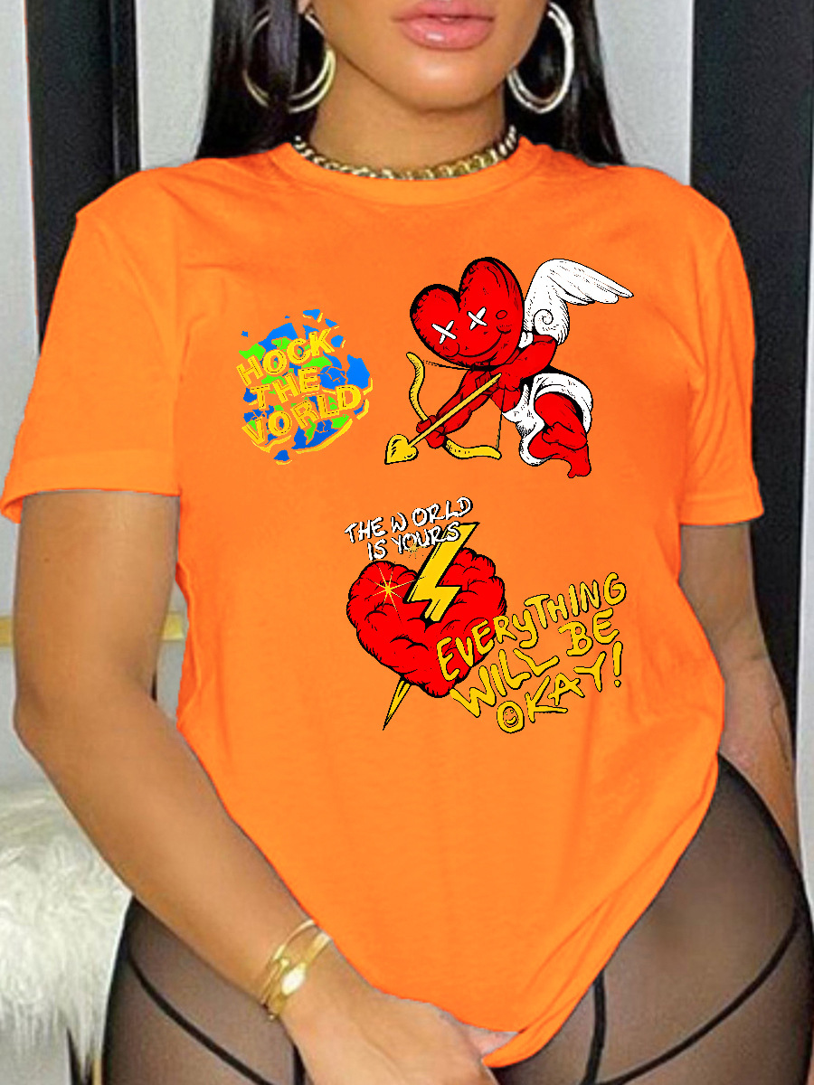 LW Cartoon Letter Print T-shirt