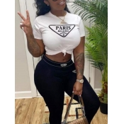 LW Crop Top Letter Print High Stretchy Pants Set