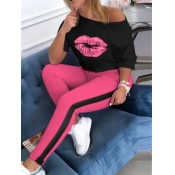 LW Basic Print Regular Two-piece Pants Set