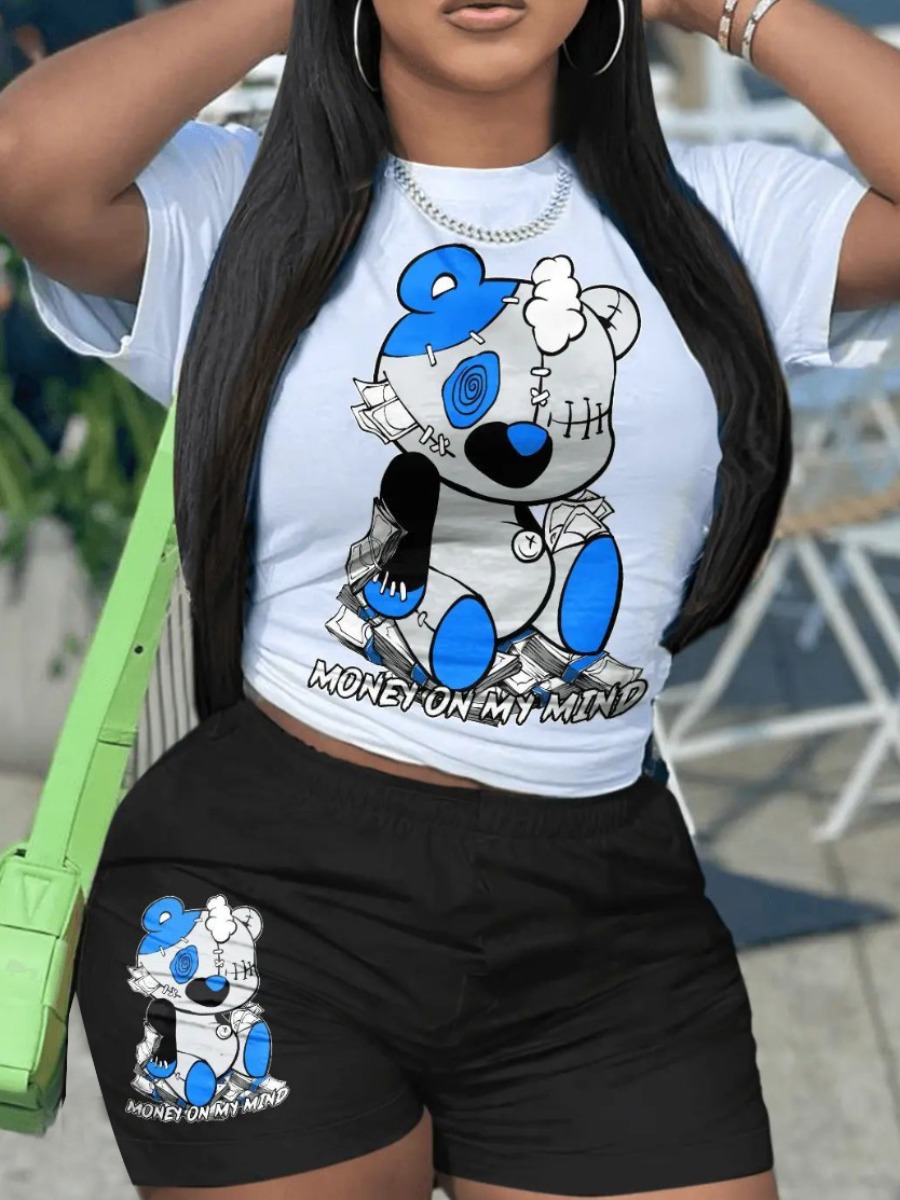 LW Plus Size Cartoon Letter Print Shorts Set