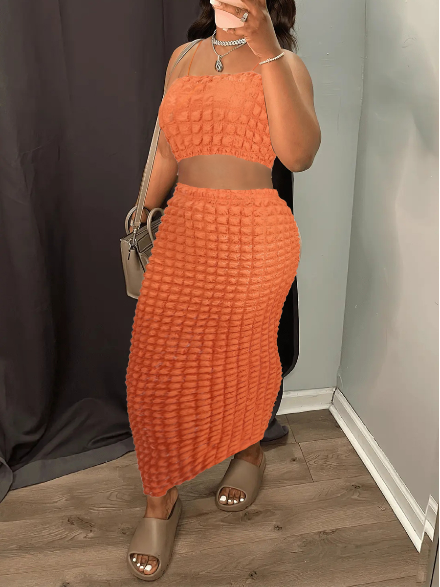 LW SXY Crop Top Waffle Knit Skirt Set