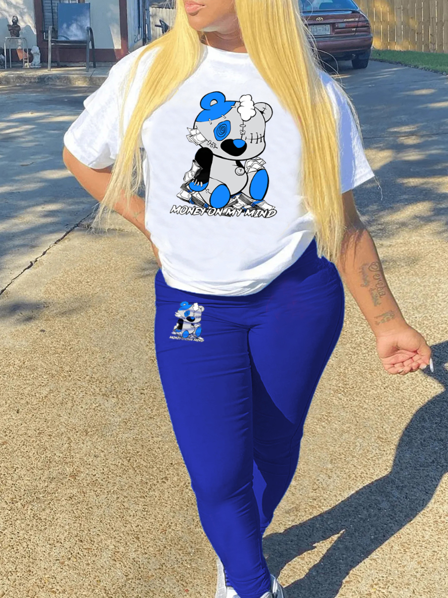 LW Plus Size Bear Cartoon Letter Print Pants Set