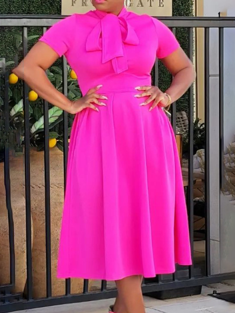 LW Plus Size Tie Neck A Line Dress