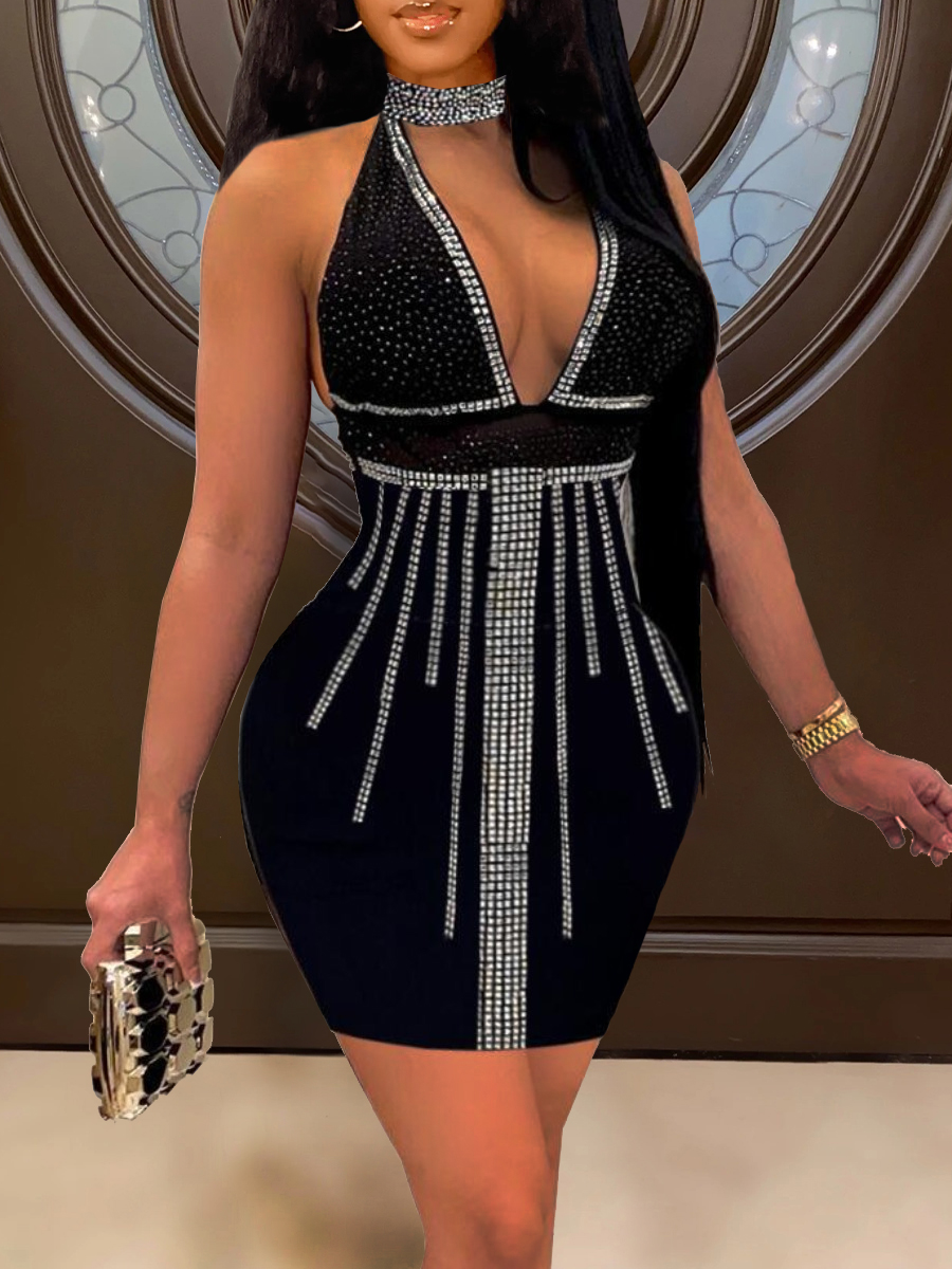 LW SXY Backless Rhinestone Bodycon Prom Dress