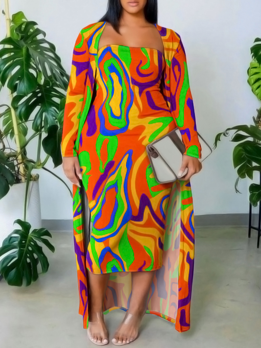 LW Plus Size Off The Shoulder Mixed Print Dress (With Outerwear)