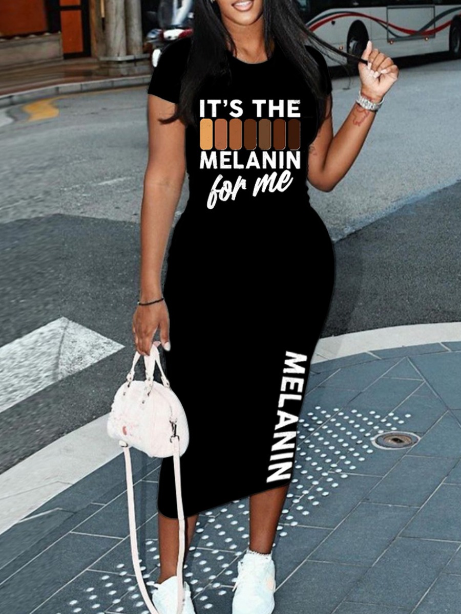 LW Melanin Letter Print Bodycon Dress