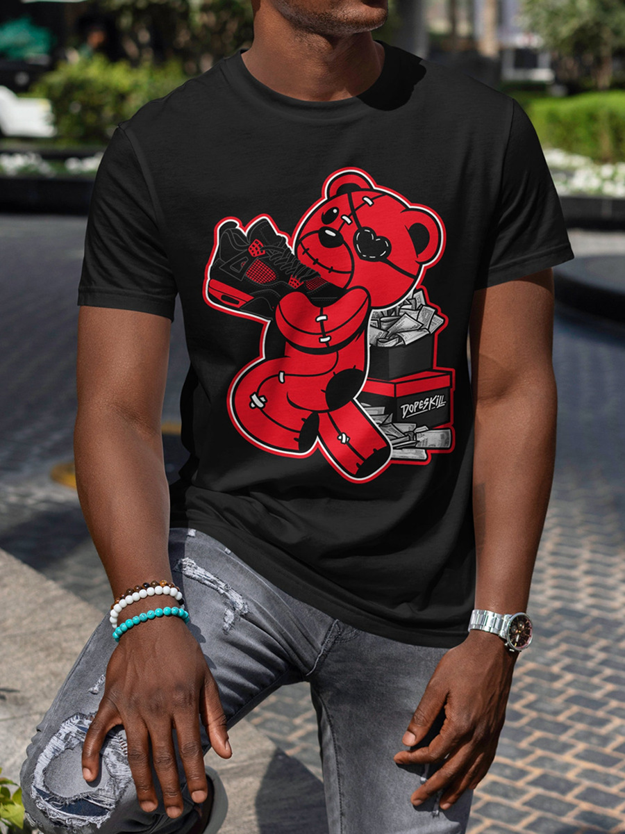 LW Men Bear Cartoon Money Print T-shirt