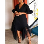 LW Plus Size Flounce Design See Through Hem Dress
