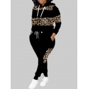 LW Plus Size Hooded Collar Leopard Print Tracksuit