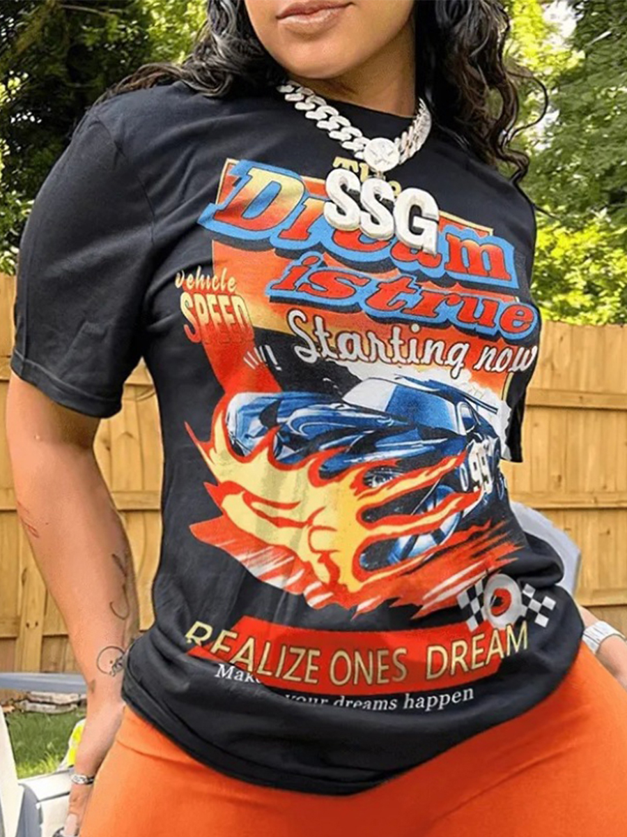 LW Plus Size Racing Car Letter Print T-shirt