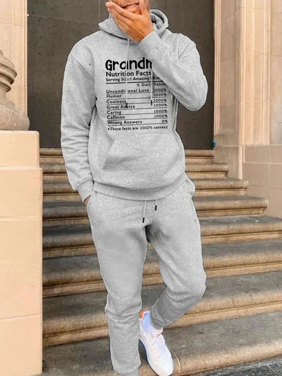LW Men Letter Print Kangaroo Pocket Tracksuit Set