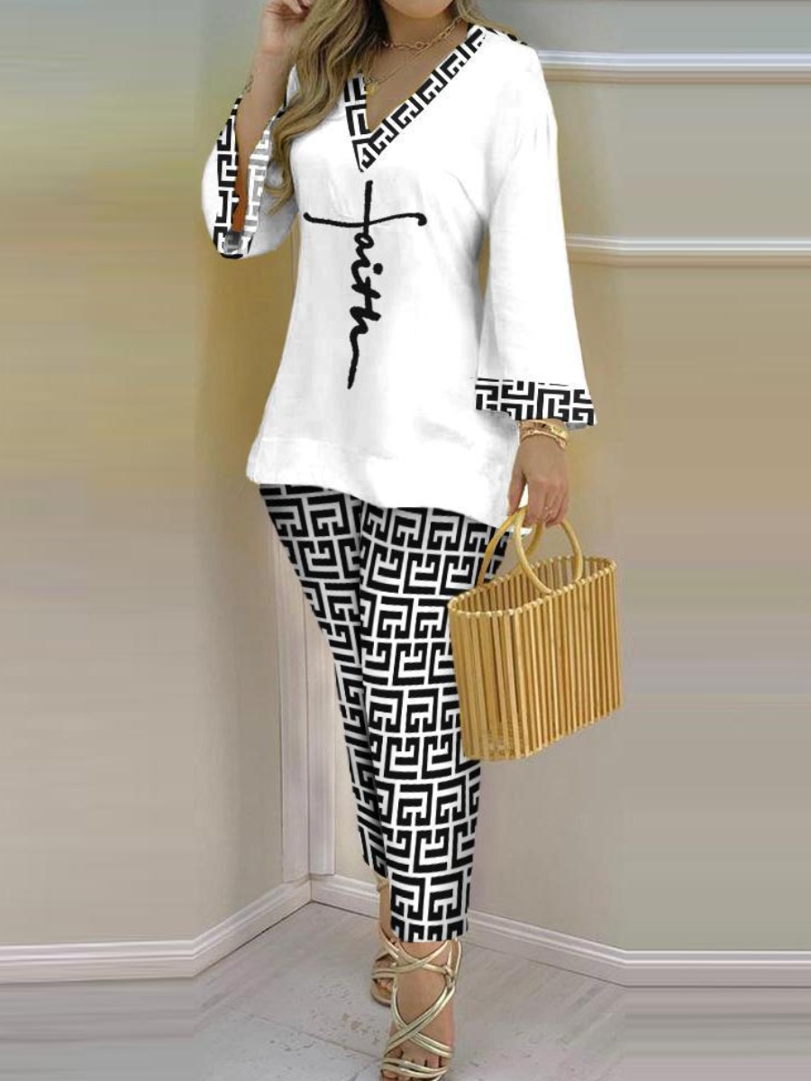 LW Plus Size Geometric Faith Letter Print Pants Se