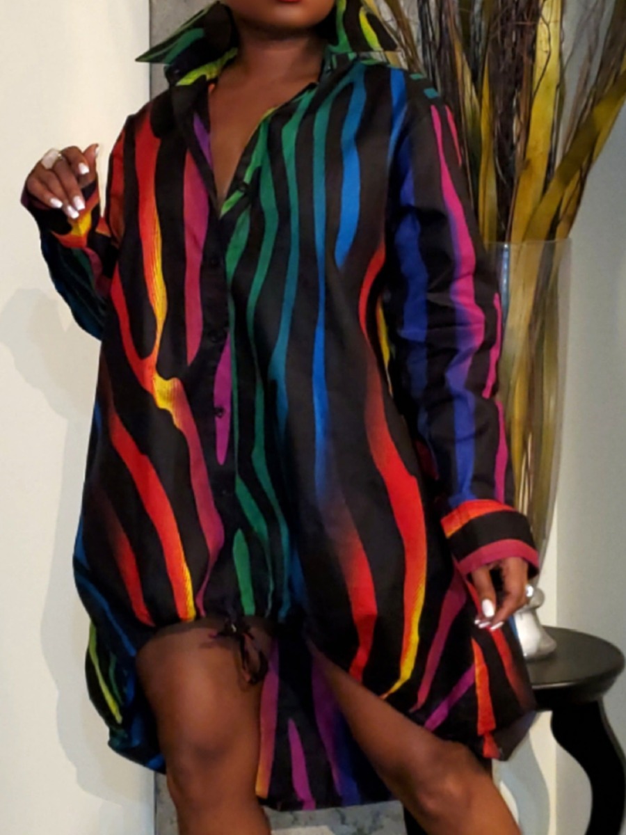 LW Plus Size Gradient Striped Shirt Dress