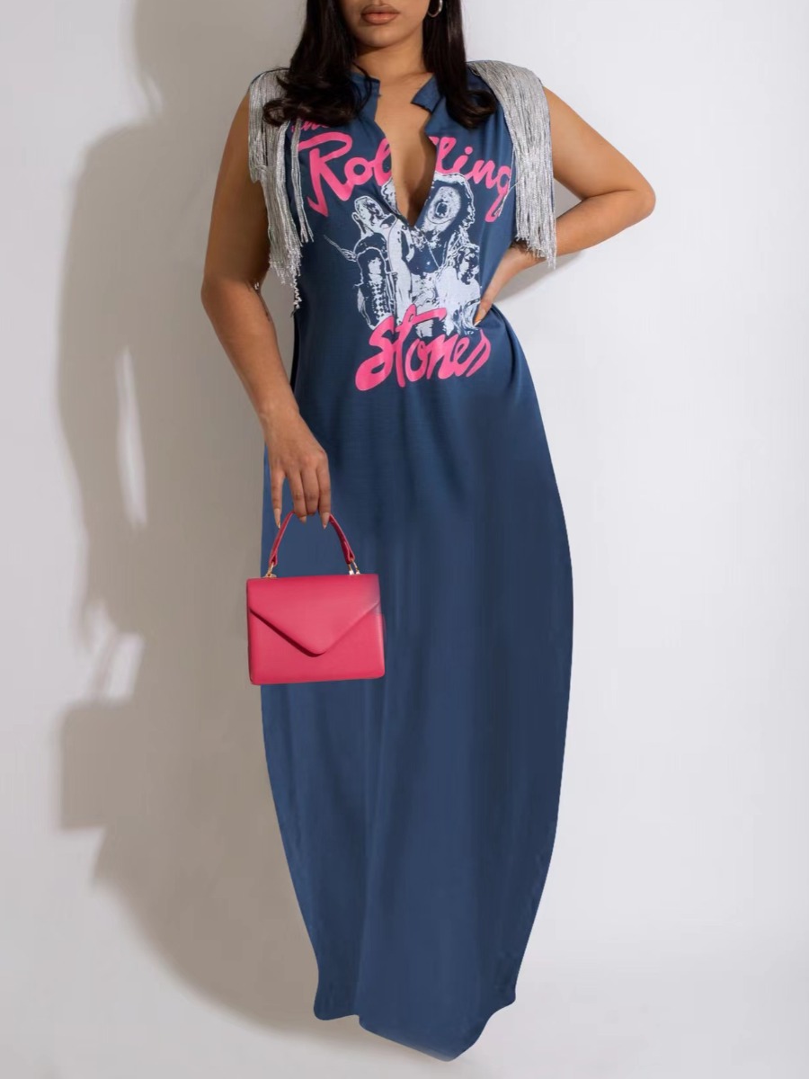 LW Plus Size Tassel Design Pattern Print Printed L