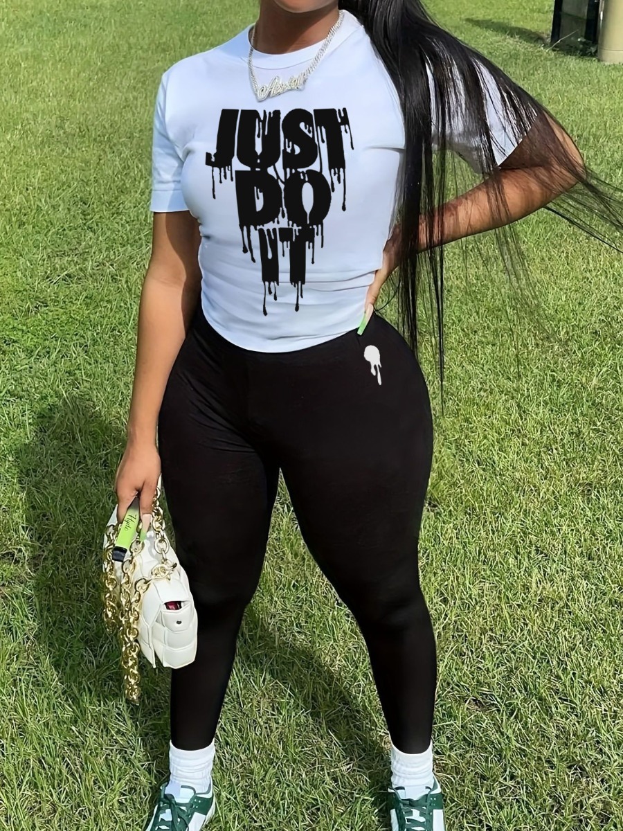 LW COTTON Just Do It Letter Print Pants Set