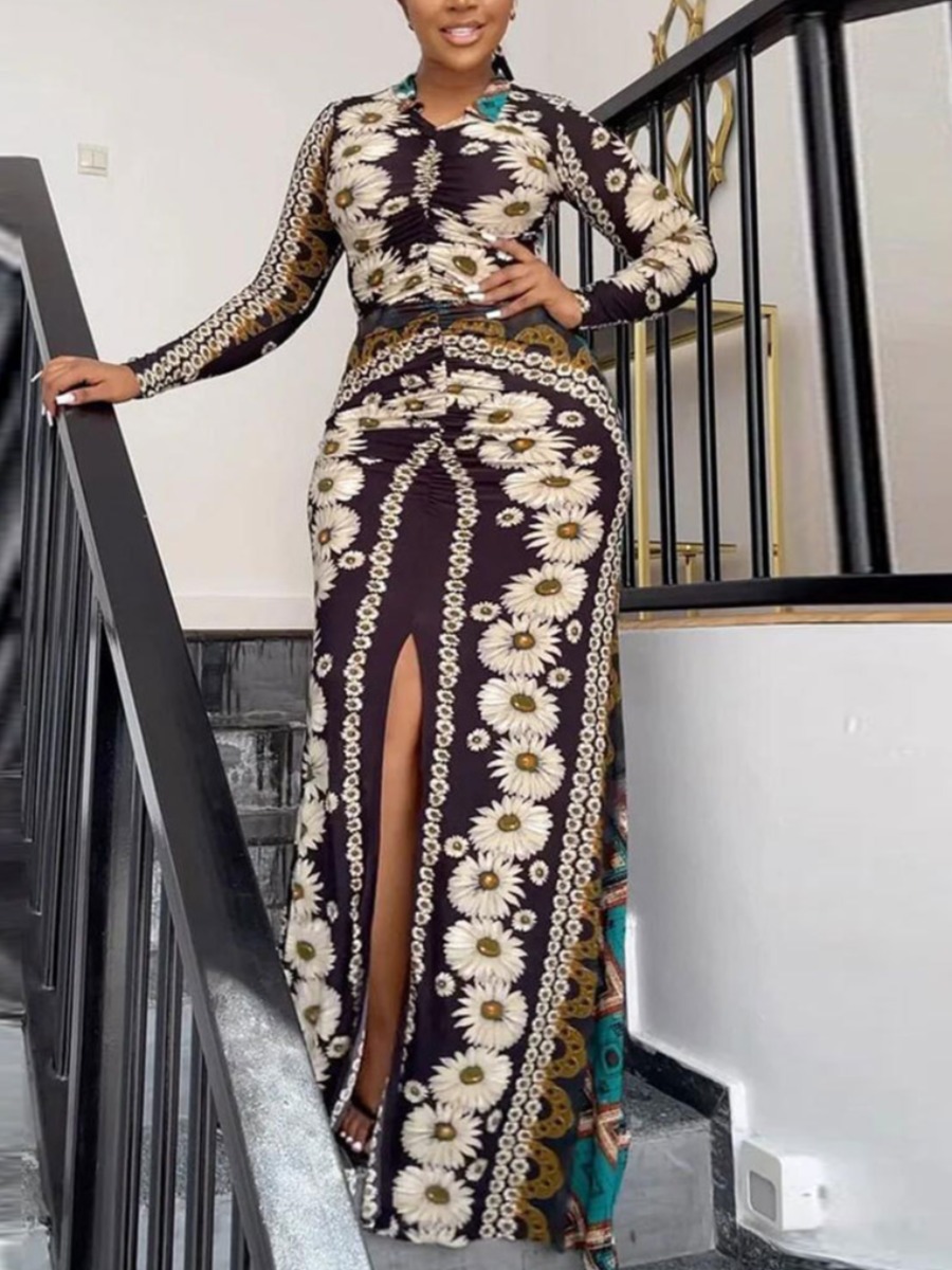 LW Plus Size Sunflower Print High Split Dress