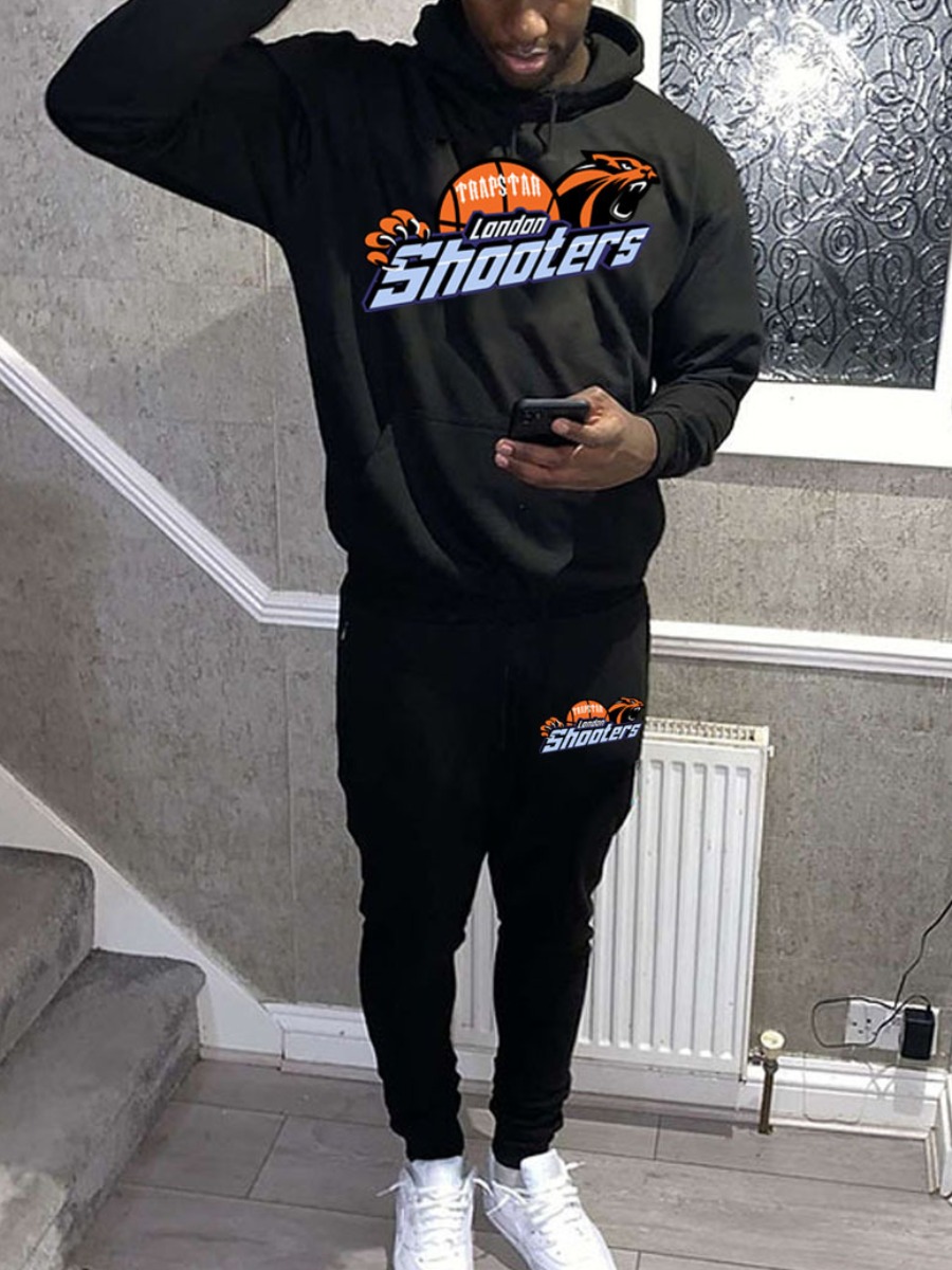 LW Men Letter Print Kangaroo Pocket Design Tracksuit Set