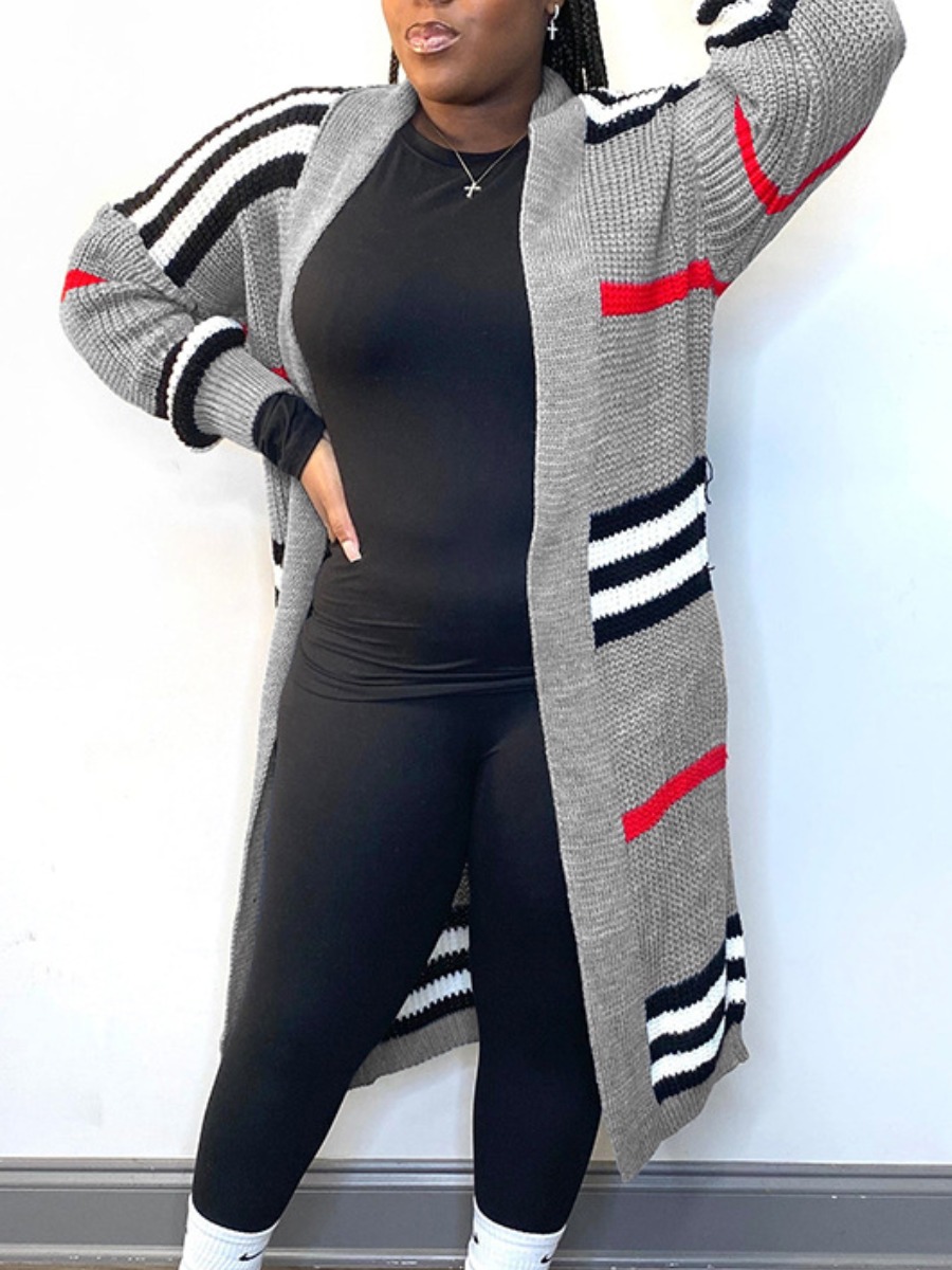LW Plus Size Dropped Shoulder Striped Loose Cardig