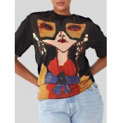 LW COTTON Dropped Shoulder Sequined Figure Print T