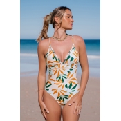 LW V Neck Floral Print One-piece Swimsuit