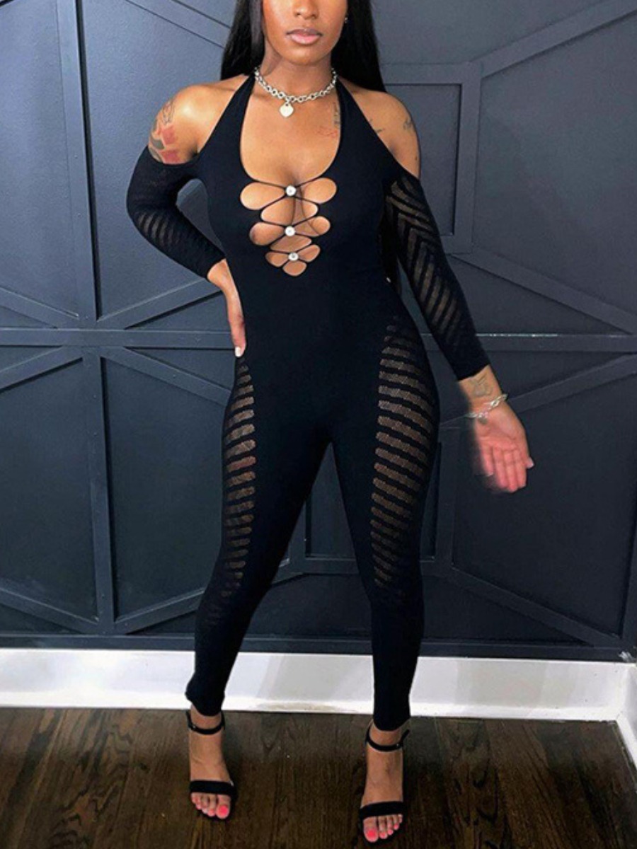 LW SXY Bandage Hollow Out Design See Through Rompe