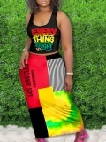 LW Plus Size Letter Print Tie Dye Patchwork Skirt Set