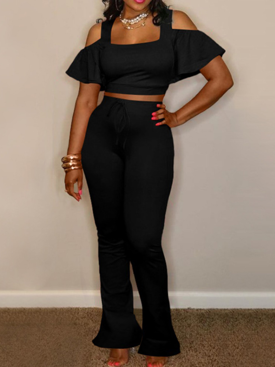 LW Plus Size Crop Top Cut Out Skinny Pants Set