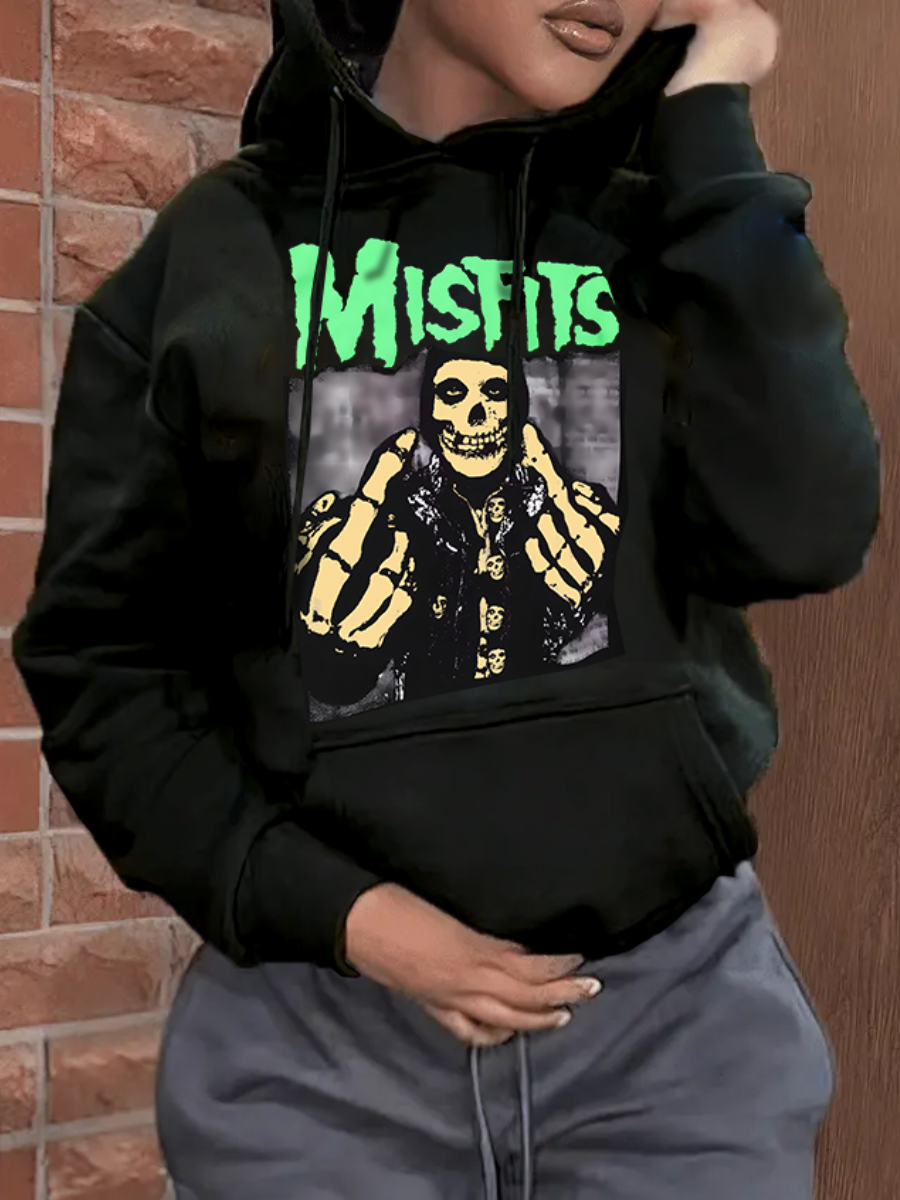 LW Skeleton Figure Print Kangaroo Pocket Hoodie