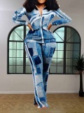 LW Plus Size Imitation Denim Striped Zipper Design Pants Set