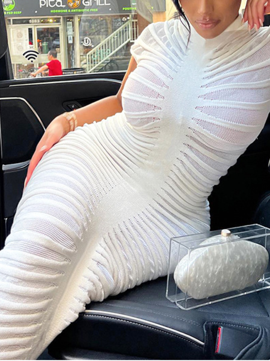 LW See Through Line Stitching Bodycon Dress