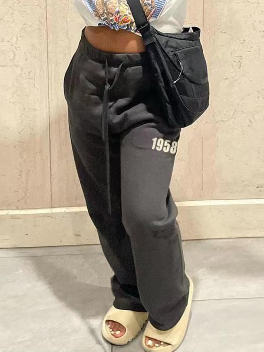 LW Letter Print Drawstring Sweatpants