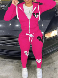 LW Plus Size Broken Heart Print Kangaroo Pocket Tracksuit Set
