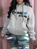 LW COTTON Letter Print Kangaroo Pocket Hoodie